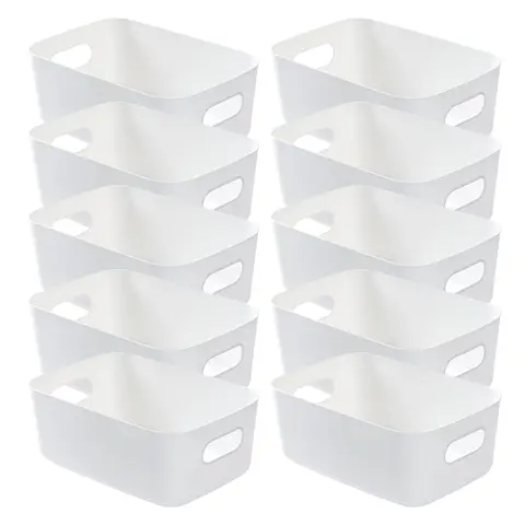 Vilscijon Lidded Desktop Storage Box, Multi-functional Organizer Bin for Kitchen Clutter, Cosmetic Storage Case for Bathroom - Pack of 10