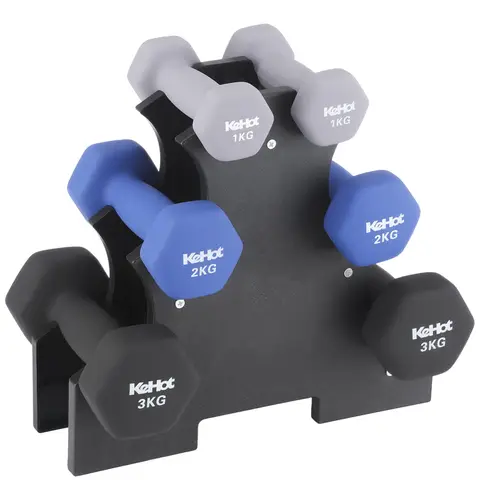 KeHot Neopren-Hantelset mit Halter - Paare 1 kg/2 kg/3 kg, Gesamt 12 kg, sechseckige rutschfeste Hanteln für Heimtraining, Krafttraining & Fitness