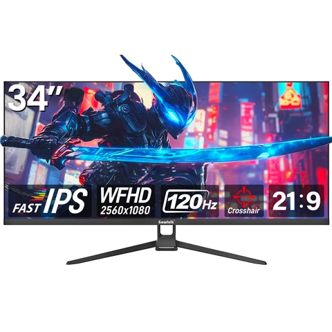 Gawfolk Écran PC ultra-large 34'' (21:9) – Moniteur gaming WFHD 2560*1080, 120 Hz, Fast-IPS, 1 ms, Zero Frame, AMD FreeSync, Filtre anti-lumière bleue, HDMI/DisplayPort, Montage mural – Noir, GF340H