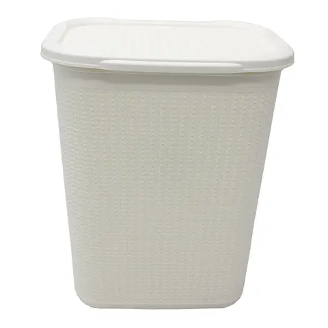 JVL Knit Design Loop Plastic Rectangular Lidded Laundry Basket – Ivory