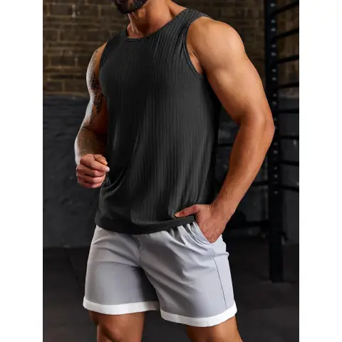 Men's Ribbed Tank Tops 2 Pack Knit Sleeveless Workout T Shirt Muscle Gym Fitness Tee (black, M)