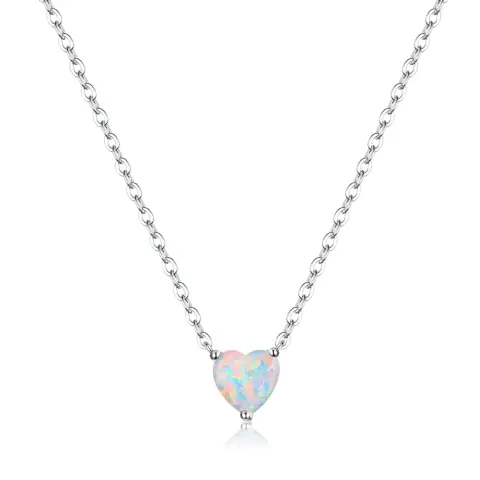 Ever Faith Hypoallergenic 925 Sterling Silver Dainty 11mm Opal Love Heart Choker Necklace for Women