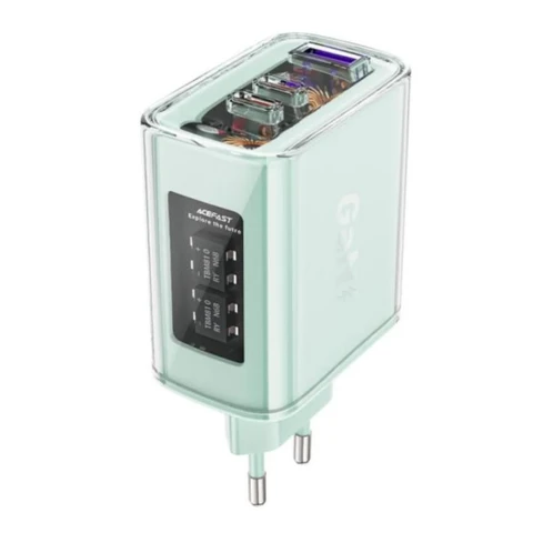 Acefast A45 GaN-Ladegerät 65W 3 Ports (1x USB, 2x USB-C) Grün