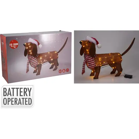 DOG WITH HAT 70CM LED BROWN