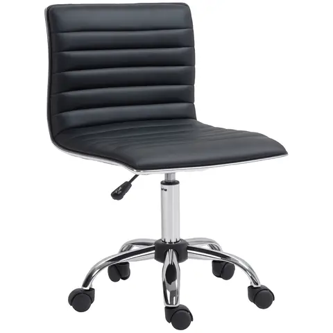 HOMCOM Armless Desk Task Chair Faux Leather Mid-back Computer Office Chair with Adjustable Seat Height, Chrome Base and Rolling Wheels for Home Office Black