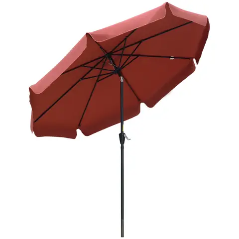 Outsunny 2.7m Patio Parasol Garden Umbrellas with Aluminium Pole, UPF 50+ Outdoor Sun Shade Table Umbrella with Tilt, Crank, 8 Ribs, Ruffles,, Wine Red