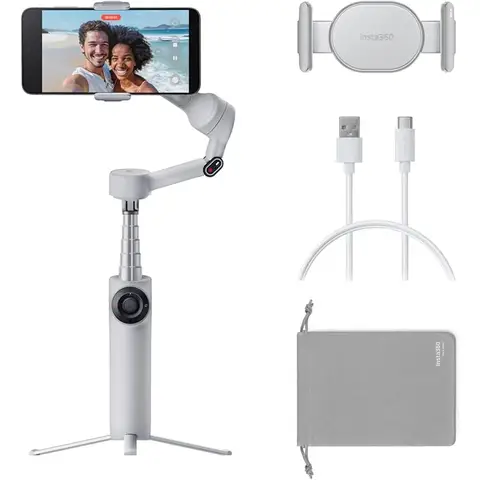 Insta360 Flow 2 Gray, Gimbal for Smartphones – Foldable AI Smartphone Gimbal, AI & Multi-Person Tracking, Integrated Tripod/Selfie Stick, Remote Control, for iPhone/Android, Travel