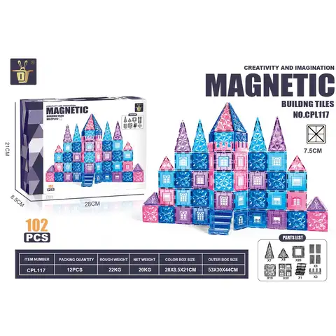 XINQIYUAN Bildungstoys magnetic tiles magnetspielzeug magnetkugeln kinder 7,5 cm Diamant-Magnetische Bausteine, 102 Stück