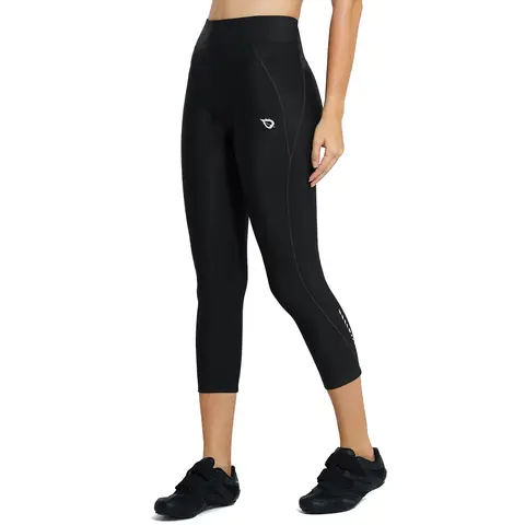 baleaf Women's 3/4 Padded Cycling Leggings High Waisted Cycle Shorts Breathable Bike Shorts with Pockets Biking Pants UPF 50+ Anti-Slip Quick Dry Black-Line L