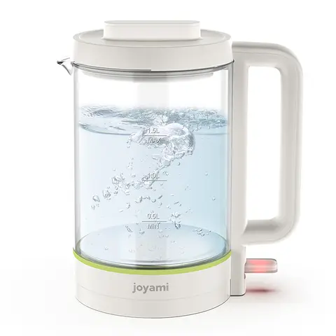 Joyami glazen waterkoker 1,5 l, roestvrij staal, snelle kookfunctie, 1500 W, BPA-vrij, wit