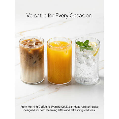 Ju7cer 6sGlass Cups  Tea Glasses Drinking Glasses Coffee Glass Straw6 400ml 6pcs