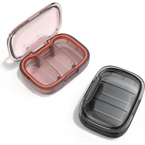 2 Pack 3 Compartment Small Pill Box, Moisture Proof Case, Travel Organizer for Pocket Purse, Daily Portable Medicine Vitamin Container, Fish Oil and Supplement Storage
