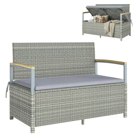 rattanbank mit stauraum für outdoor