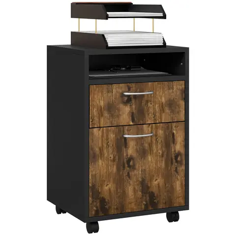 HOMCOM Filing Cabinet, Mobile File Cabinet with 2 Lockable Drawers, Office Home Organiser on Wheels for A4 Rustic Brown