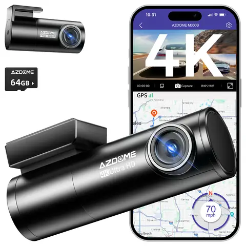 AZDOME M300S Dash Cam Front Rear 4K + 1080P, 5GHz WiFi, GPS, English Voice Control, Super Night Vision, WDR