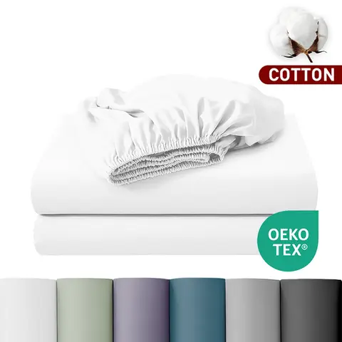 LeBonsoir 180x200cm Fitted Sheet， 30CM/12Inch Deep Pocket - 100% Cotton， No-Pop Off Elastic， 1 Fitted Sheet Only-White