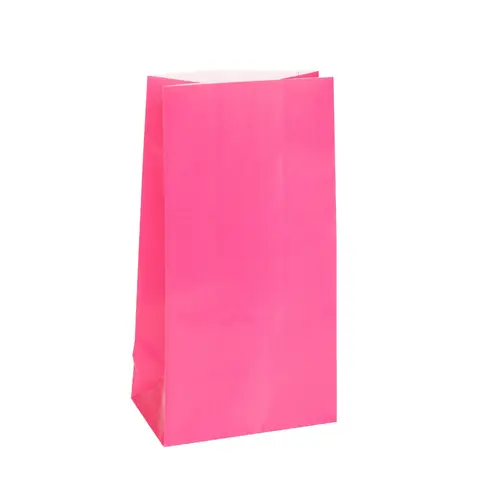 Unique Party Paper Party Bags, Hot Pink, 12 Pack