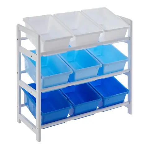 Premier Kids Storage Unit 3 Shelf 9 Boxes Blue/White