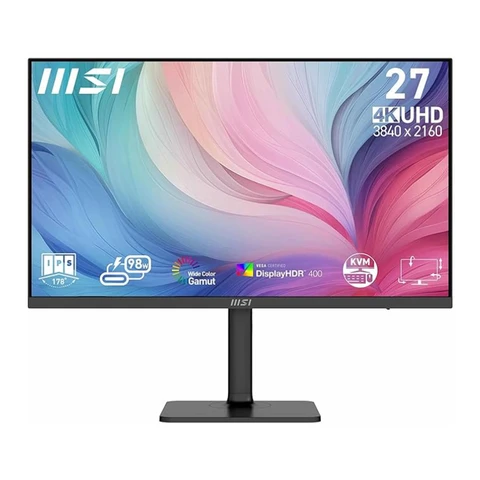 MSI Modern MD272UPHG 27-Zoll-UHD-Büromonitor – 3840 x 2160 IPS-Display, 60 Hz, Augenfreundlicher Bildschirm, VESA-montierbar, 4-fach verstellbar – HDMI 2.0b, DisplayPort 1.4a, Typ-C, USB-B, USB-A