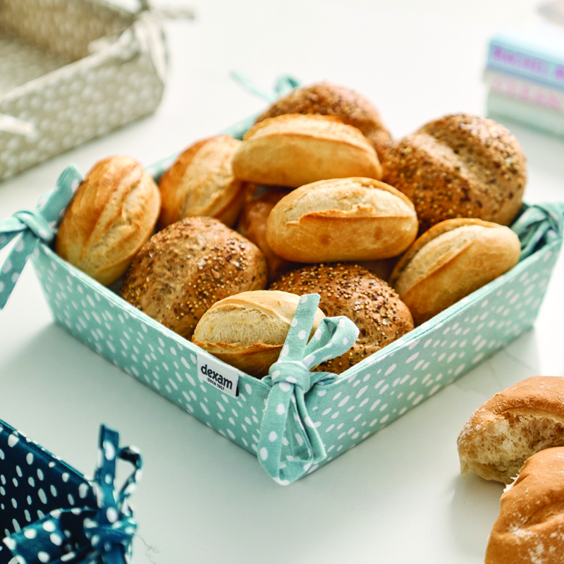 Dexam Fabric Bread Basket Sintra Spotted 100% Cotton Duck Egg