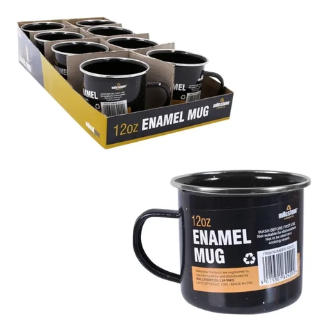 Milestone Camping Enamel Travel Mug 12oz/Ideal for Camping, Hiking, Fishing, Travels & More/Black Colour Mug