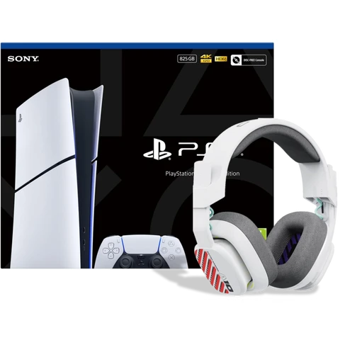 Sony PlayStation 5 Console - Digital Edition - Slim version + LOGITECH ASTRO A10 Gen2 Wired Gaming Headset Bundle - White