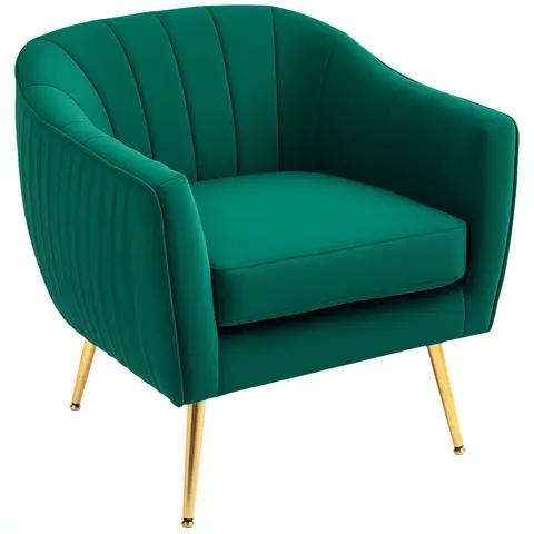 HOMCOM Velvet Tub chair, Luxury Accent Chair with Golden Metal Leg, Comfy Upholstered Armchair with Thick Padded Seat for Living Room, Green