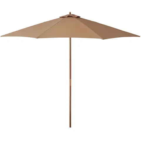 Outsunny 3(m) Garden Parasol, Pulley Operated Patio Umbrella, Wooden Parasol, Table Market Umbrella with Rope Pulley Mechanism and 8 Ribs, Khaki