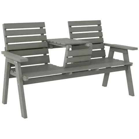 Outsunny Garden Wooden Convertible 2-3 Seater Bench Grey