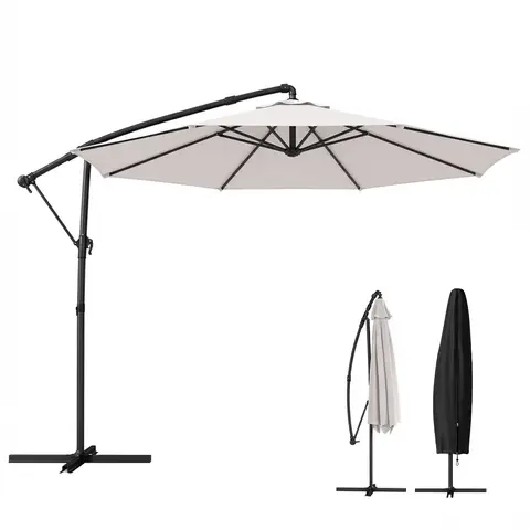 Outsunny 3 m Garden Cantilever Parasol with Cover, Round Overhanging Umbrella with 6-Position 360° Rotation, Crank Handle, Tilt, Banana Patio Umbrella for Outdoor Sun Shade, Cream White