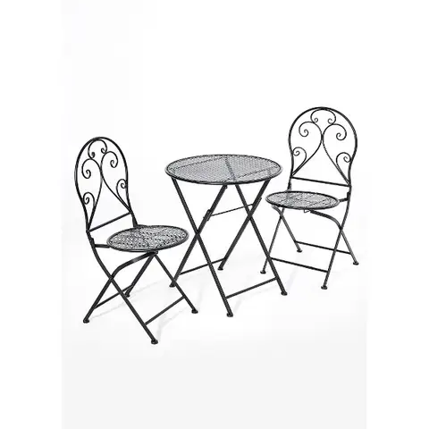My Flair elegantes, faltbares Bistro-Set aus Metall (Tisch und 2 Stühle), Balkon-Essset, platzsparendes Balkon-Set, Tischdurchmesser: 60 cm