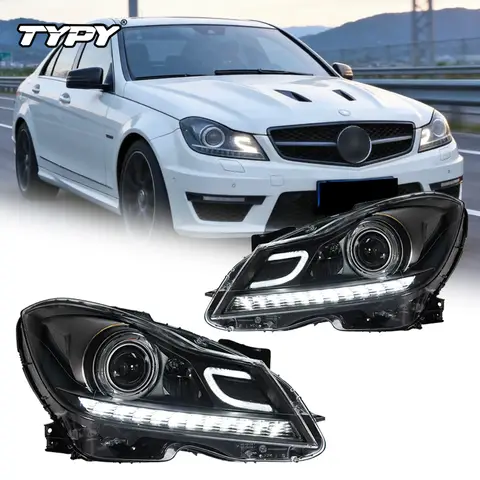  TYPY Car Headlights For Benz C-Class W204 Halogen Headlights 2011-2013, LED Car Lamps Daytime Running Lights Dynamic Turn Signals Car Accessories