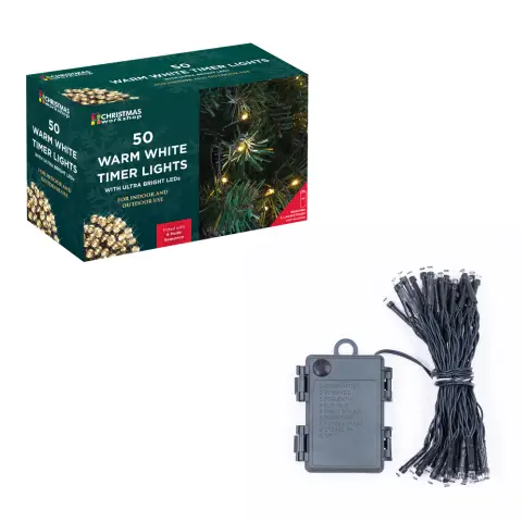 Christmas Workshop 50 LED Battery Op Timer Lights - Warm White