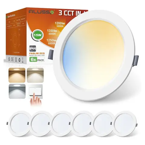 Alusso LED Einbauspot, 230 V, flach, 15 W, Deckenleuchten, Warmweiß, Neutralweiß, Kaltweiß, verstellbar, IP44, Deckeneinbauleuchten, Deckenleuchte für das Badezimmer, [Energieeffizienzklasse F]