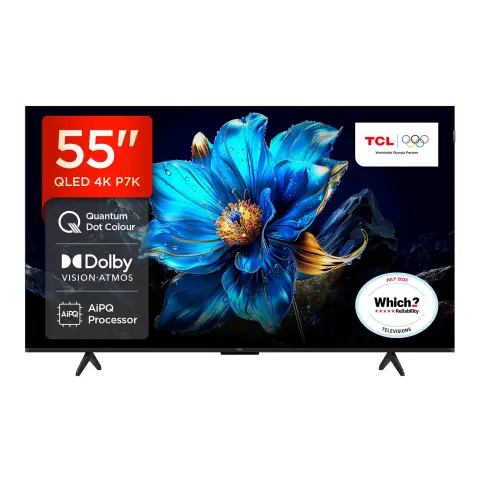 TCL 55P7K 55” QLED, Direct LED TV, 4K HDR TV, Smart TV Powered by Google TV (Dolby Vision & Atmos, Motion clarity, Hands-Free Voice Control, compatible with Google Assistant & Alexa)