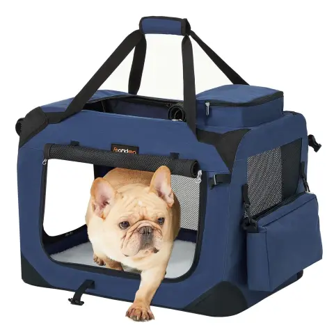 FEANDREA Foldable Pet Carrier Bag, Dog Travel Crate, 60.0x42.0x42.0cm, Dark Blue