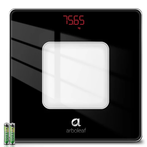 Arboleaf CS20H Digitale Körperfettwaage, Präzise Körperfettmessung, klares Digitaldisplay (kg-Einheit), hochpräzise Sensoren, haltbare gehärtete Glasplattform, geeignet für Zuhause und Badezimmer, Schwarz