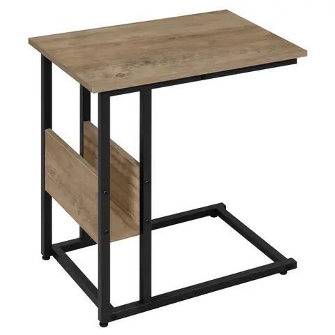 WOLTU C-förmiger Beistelltisch, Couch Point, aus Holzwerkstoff mit Metallrahmen, Ablagefach, Eiche Grau