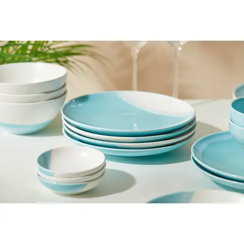 JIWOO Nicole 10-Zoll-Dinner-Teller Blau+Weiß, 4er / Set, Wertpaket,Spülmaschinen- und mikrowellengeeignet