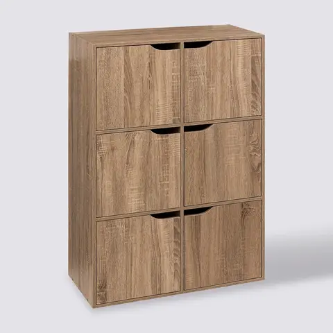 5five Eiken Mix Plankeenheid met Deuren - 6 Compartimenten, 67,5 x 32 x 100,5 cm