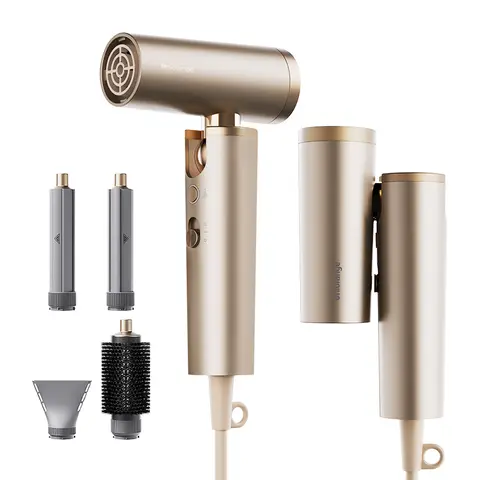 Uniorange H16 Portable Foldable High-Speed Hair Dryer, 110K Motor Speed, 1 Billion+ Ion Shield Technology, Includes 4 Styling Nozzles, Gold