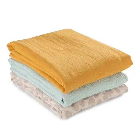 Hauck Muslin Multi-Purpose Cloth / Burp Cloth / Swaddle Blanket Cuddle N Clean 3-Pack 80 x 80 cm - Honey / Mint / Leo Natural