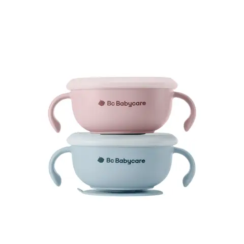 Bc Babycare Suction Bowl with Straw  Pink+Blue