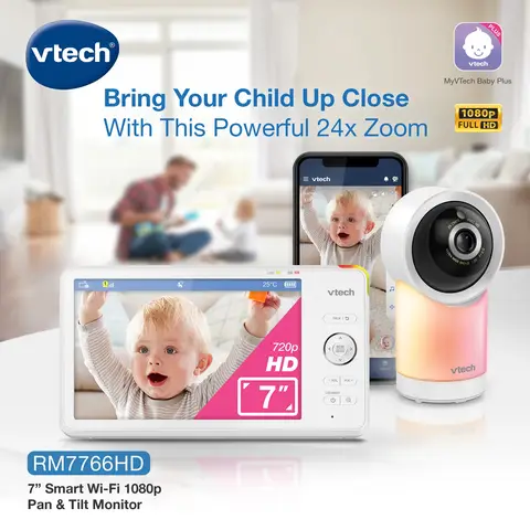 VTech RM7766 HD Smart Pan and Tilt Smart Baby Monitor 7" White