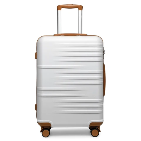 24 Inch Medium Check-in Luggage Hard Shell PC Suitcase with 4 Spinner Wheels, TSA Lock and YKK Zipper, Lightweight Durable Travel Suitcase (White, 64 cm)