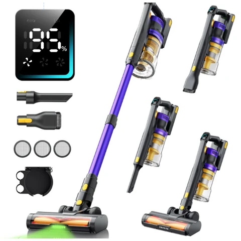 Laresar X11 Akku-Staubsauger, 75 kPa / 650 W, 60-min Laufzeit, 2-L Staubfangerausmaß, grünes LED-Licht, für Tierhaare/Teppiche/Harte Böden