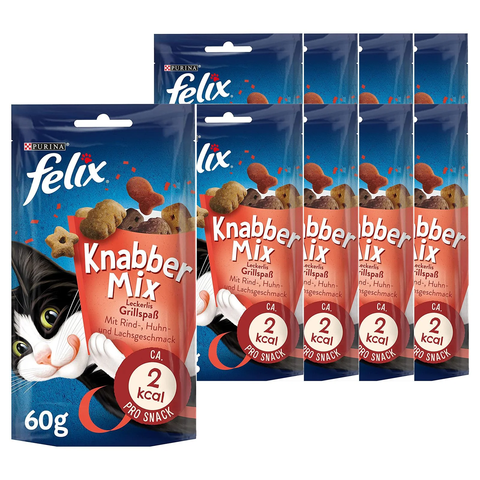 PURINA FELIX KnabberMix Grillspaß Knuspriger Katzensnack - 8er Pack (8 x 60g)