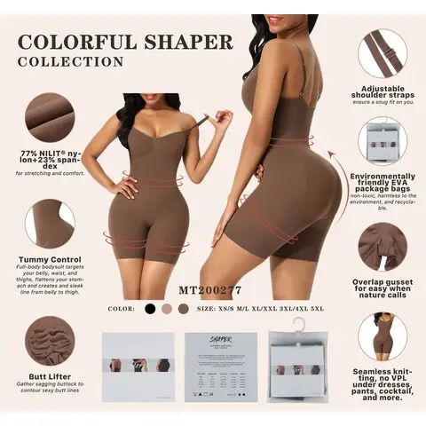 Feelingirl Tummy Control Seamless Mid-Thigh Bodysuit Butt Lifter Shapewear for Women XL/XXL Brown, Couple Gift Perfect Gift