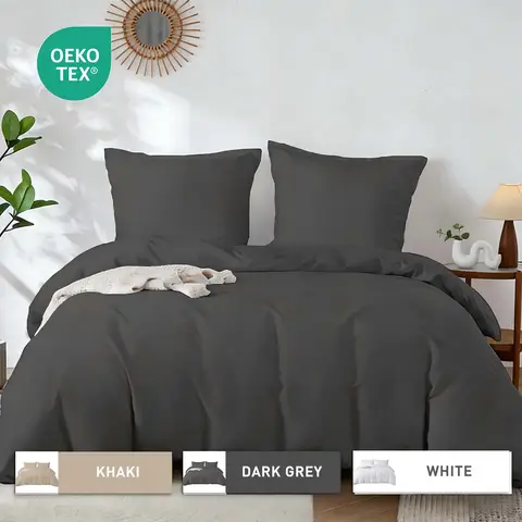 LeBonsoir Parure de lit avec housse de couette 200 x 200 cm et 2 taies d'oreiller 65 x 65 cm - Gris foncé