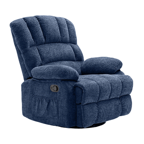 HONEYOU Swivel Recliner Chair, OKIN Frame Recliner, Oversized 360° Rocker Chairs, Rocking Recliner Chair, Overstuffed Manual Glider Recliner, Single Sofa for Living Room, Bedroom，Blue
